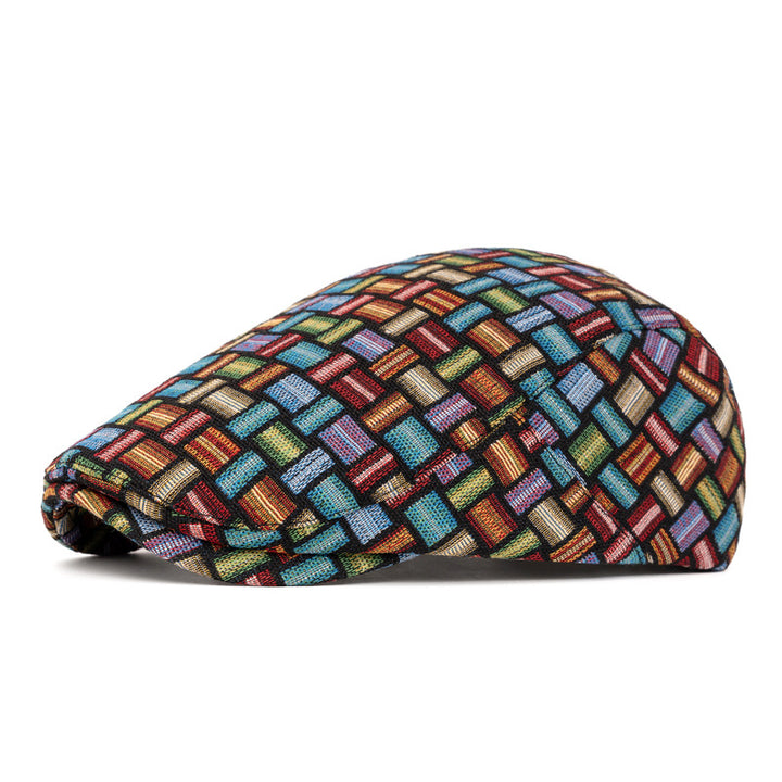 Cappello basco a quadri jacquard colorati retrò artistici - Fibbia posteriore - Blu scuro - Regolabile (22 1/2"-24") - image 16
