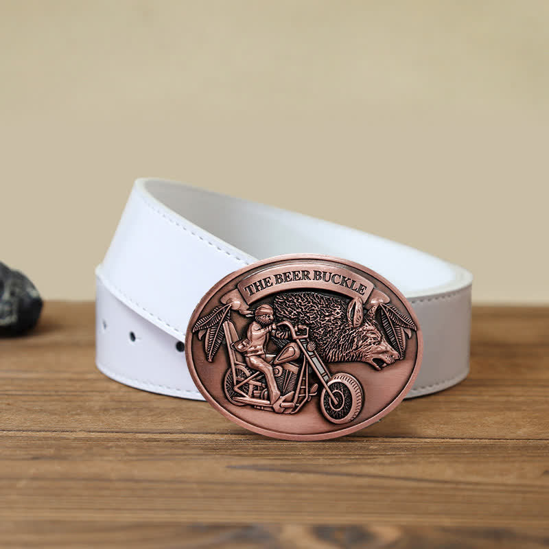 Cintura in pelle con fibbia porta birra creativo fai da te per motocicletta da uomo - Rame - Cintura PU bianca (40) - image 14