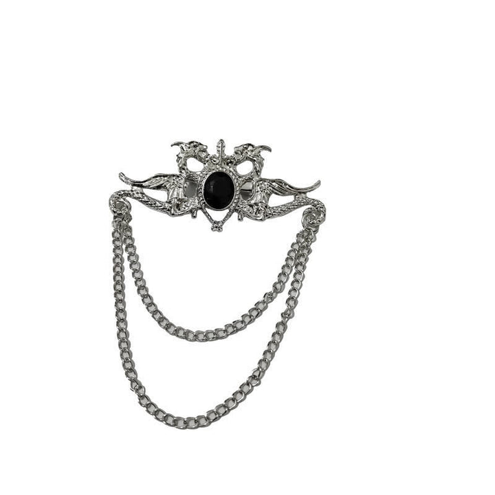 Spilla con nappa di cristallo drago vintage da uomo - Nero e argento - image 6