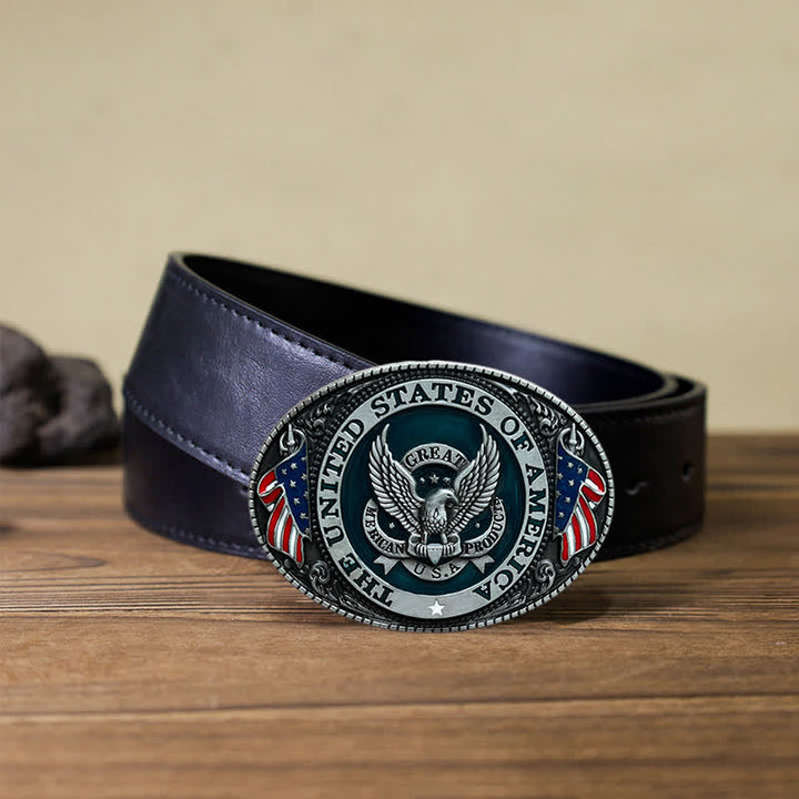 Cintura in pelle con fibbia a forma di bandiera patriottica con aquila fai da te da uomo - Aquila - Cintura PU nera (40) - image 3