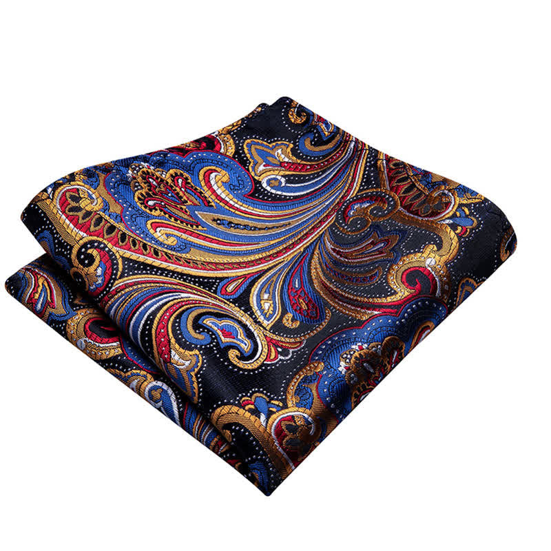 Set di 2 fazzoletti da taschino con papillon Paisley blu e oro da uomo - image 3