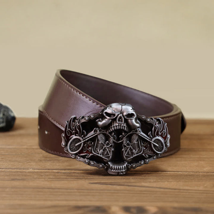 Cintura in pelle con fibbia a forma di testa di fantasma da motociclista fai da te da uomo - Cranio - Cintura PU marrone (40) - image 6