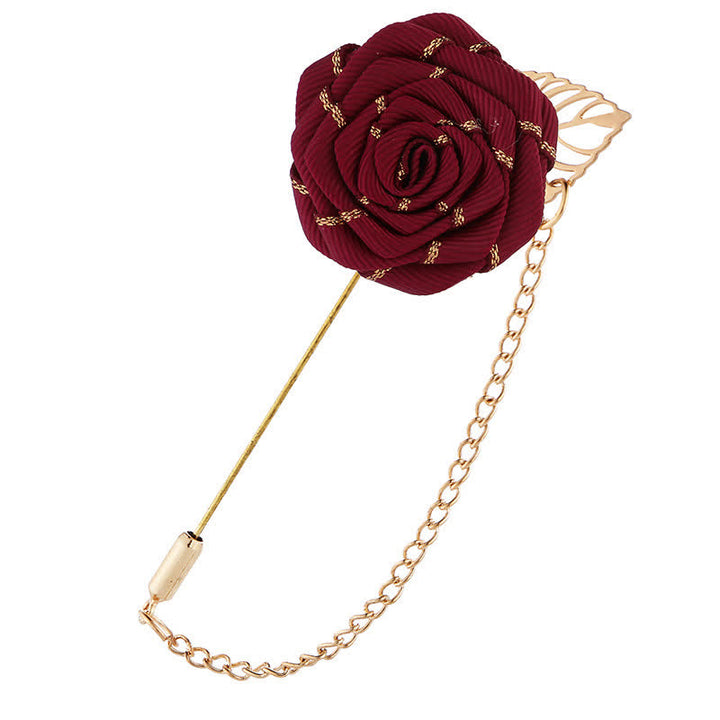 Spilla a catena con camelia floreale da uomo - Rosso scuro - image 11