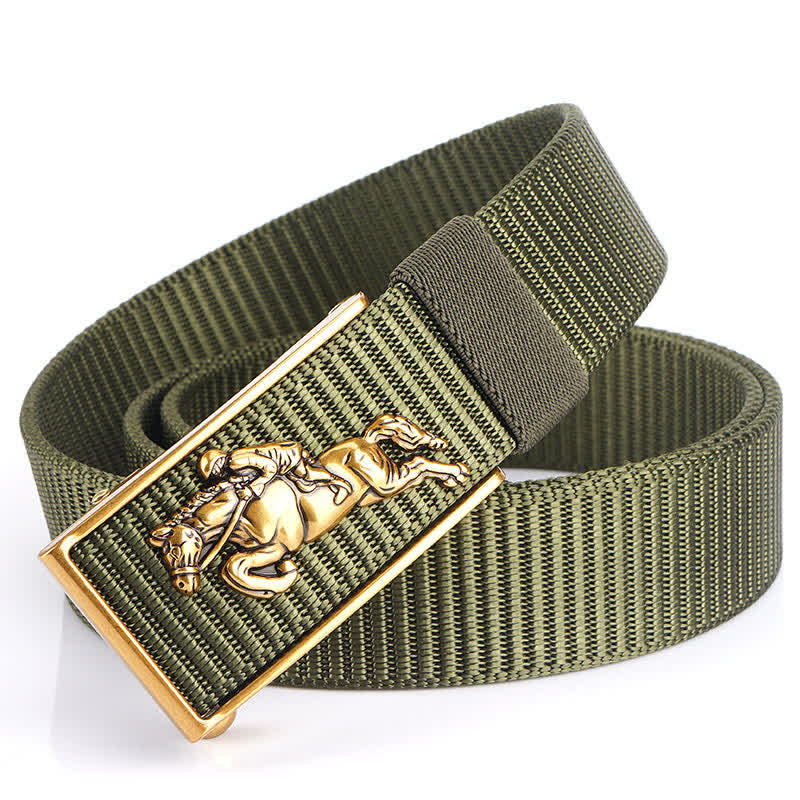 Cintura in nylon per equitazione da uomo - Verde militare / Oro - 48" - image 0