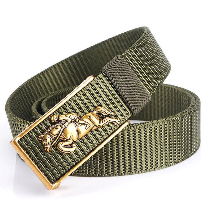 Cintura in nylon per equitazione da uomo - Verde militare / Oro - 48" - image 0