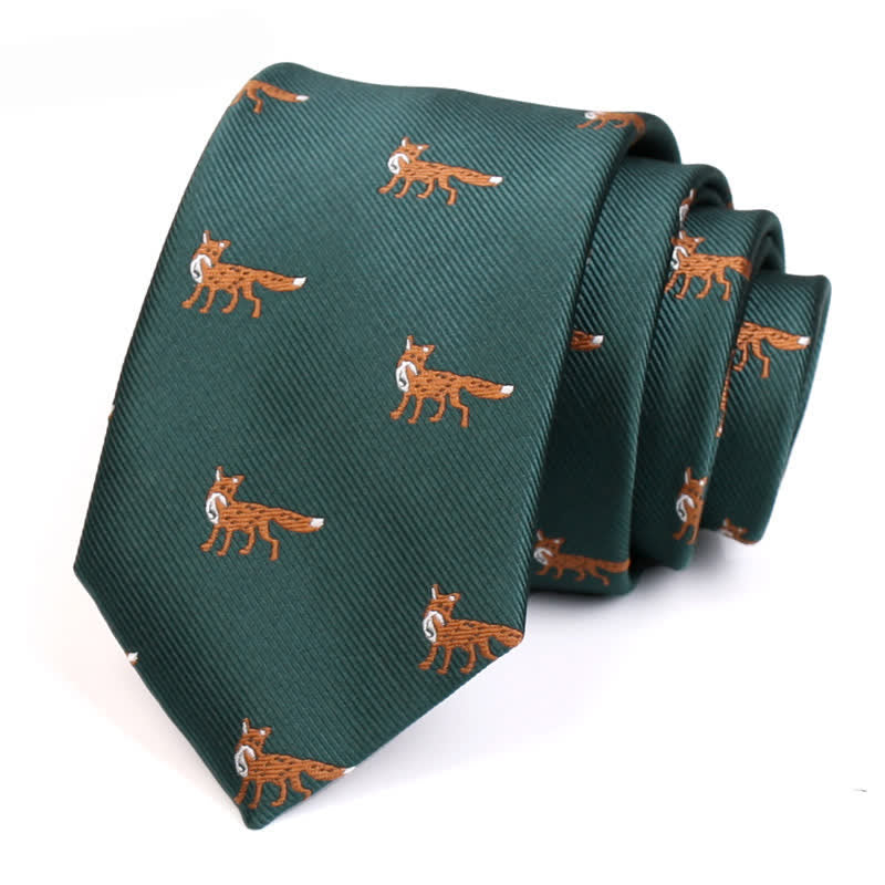 Cravatta da uomo verde scuro con piccole volpi - Verde scuro - image 0