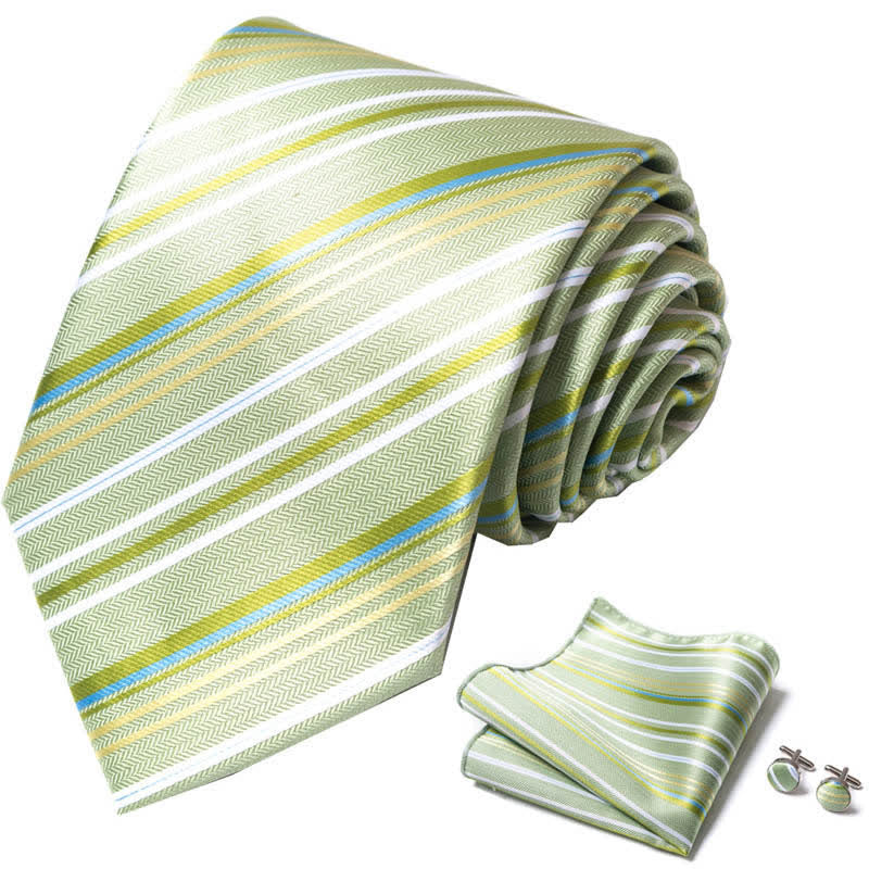Set di 3 cravatte a righe verde lime da uomo - image 1