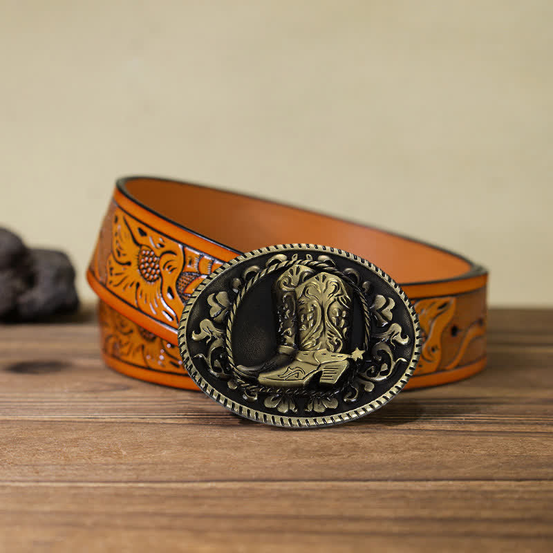 Cintura in pelle con fibbia per stivali da cowboy fai da te da uomo - Stivali - Cintura intagliata arancione (40) - image 14