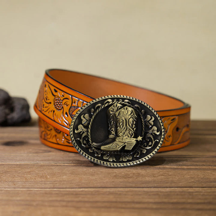Cintura in pelle con fibbia per stivali da cowboy fai da te da uomo - Stivali - Cintura intagliata arancione (40) - image 14