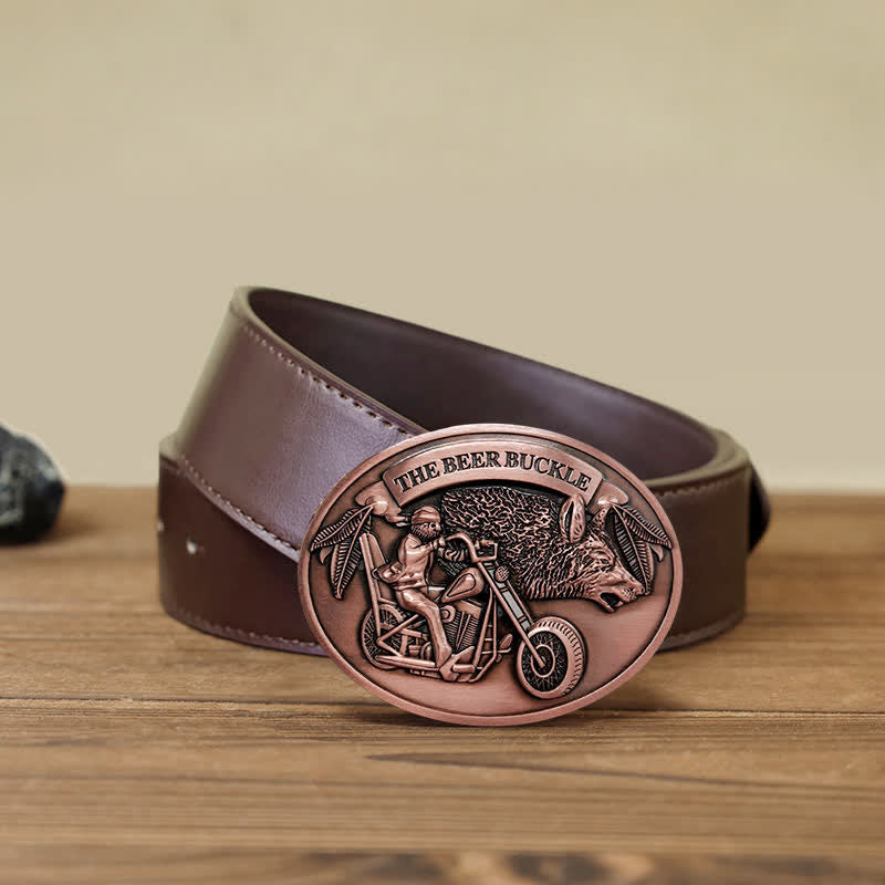 Cintura in pelle con fibbia porta birra creativo fai da te per motocicletta da uomo - Rame - Cintura PU marrone (40) - image 18