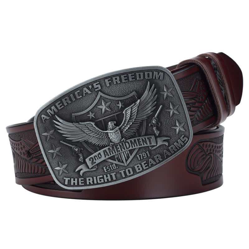Cintura in pelle retrò da uomo con aquila America's Freedom - Marrone / Grigio - 46 - image 9