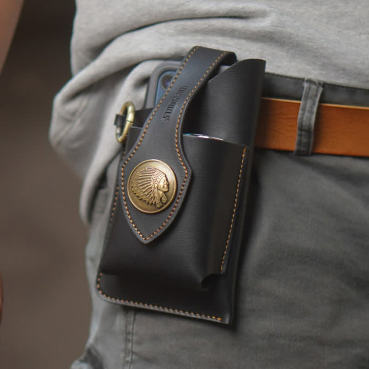 Borsa a tracolla per cellulare con bottone magnetico in ottone retrò - Nero - image 0