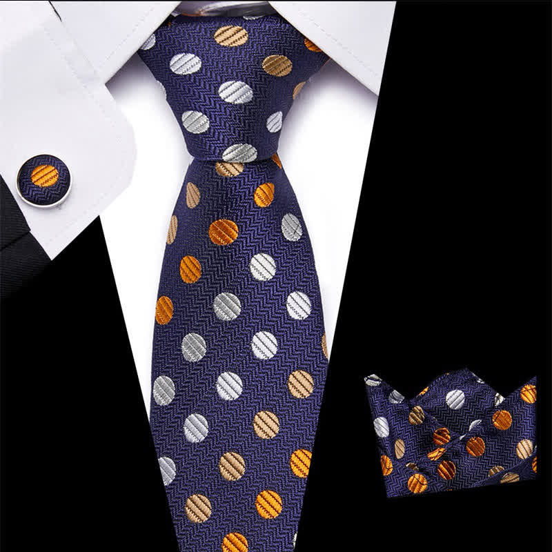 Set di 3 cravatte a pois arancioni e blu navy da uomo - Arancione e blu navy - image 0