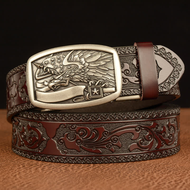 Cintura in pelle con bandiera americana e aquila da uomo - Argento e marrone - 46 - image 12