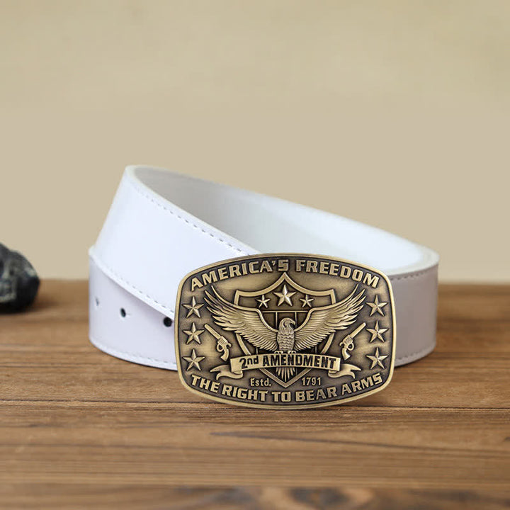 Cintura in pelle con fibbia America's Freedom Eagle fai da te da uomo - Bronzo antico - Cintura PU bianca (40) - image 9
