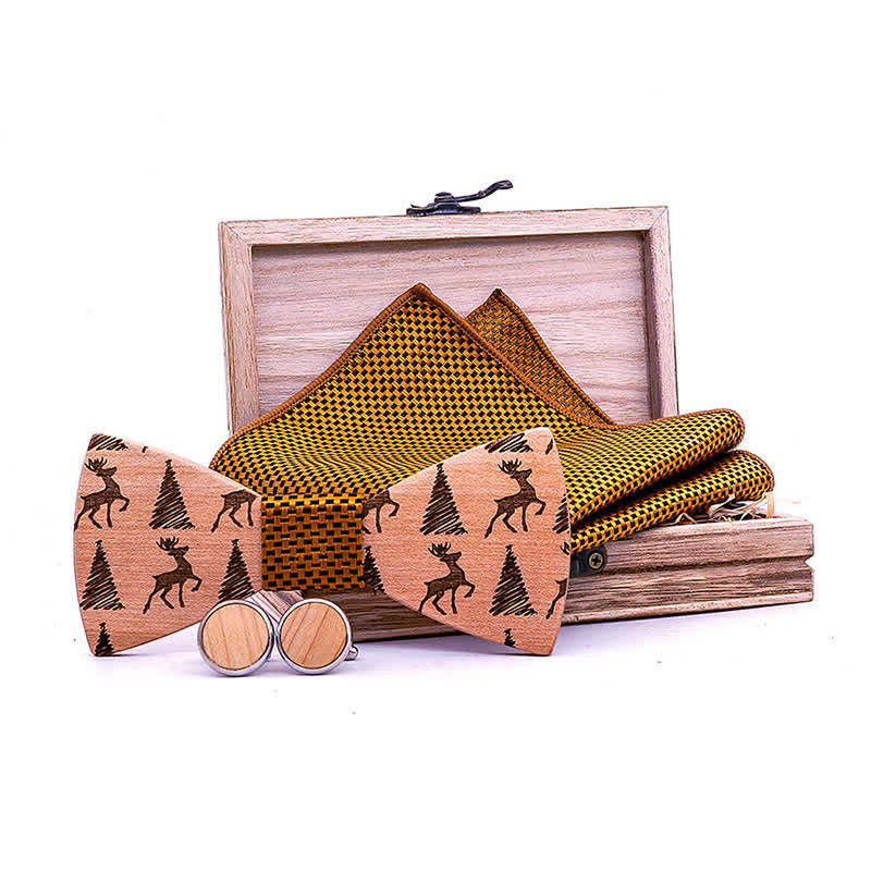 Set di 3 papillon in legno con motivo a cervo e albero di Natale da uomo - image 4