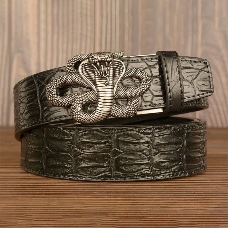 Cintura da uomo in pelle con motivo coccodrillo Cobra arricciato - image 17