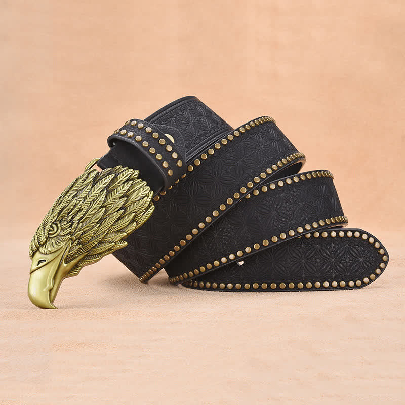 Cintura da uomo in pelle con rivetti a forma di testa di avvoltoio e aquila - image 5
