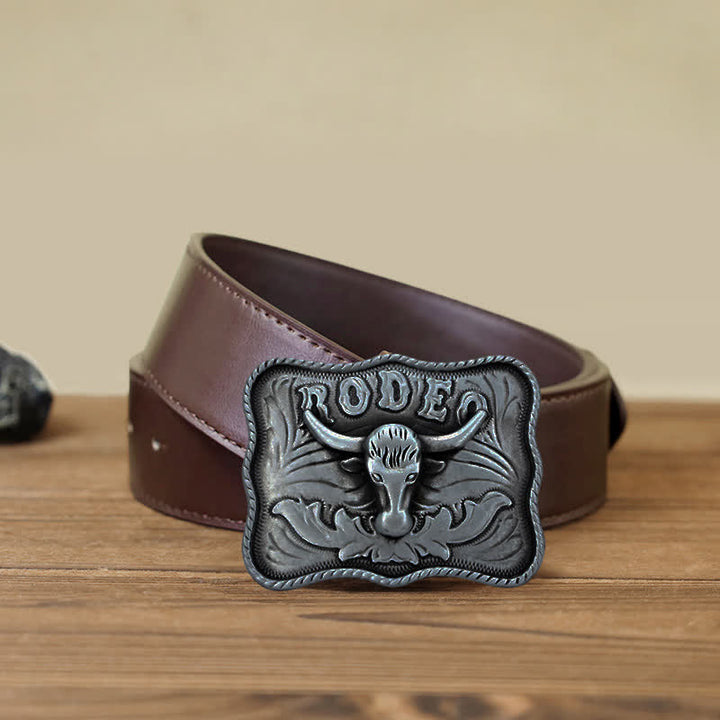Cintura in pelle fai da te da uomo con fibbia da rodeo Longhorn Bull in argento - Toro dalle lunghe corna - Cintura PU marrone (40) - image 7