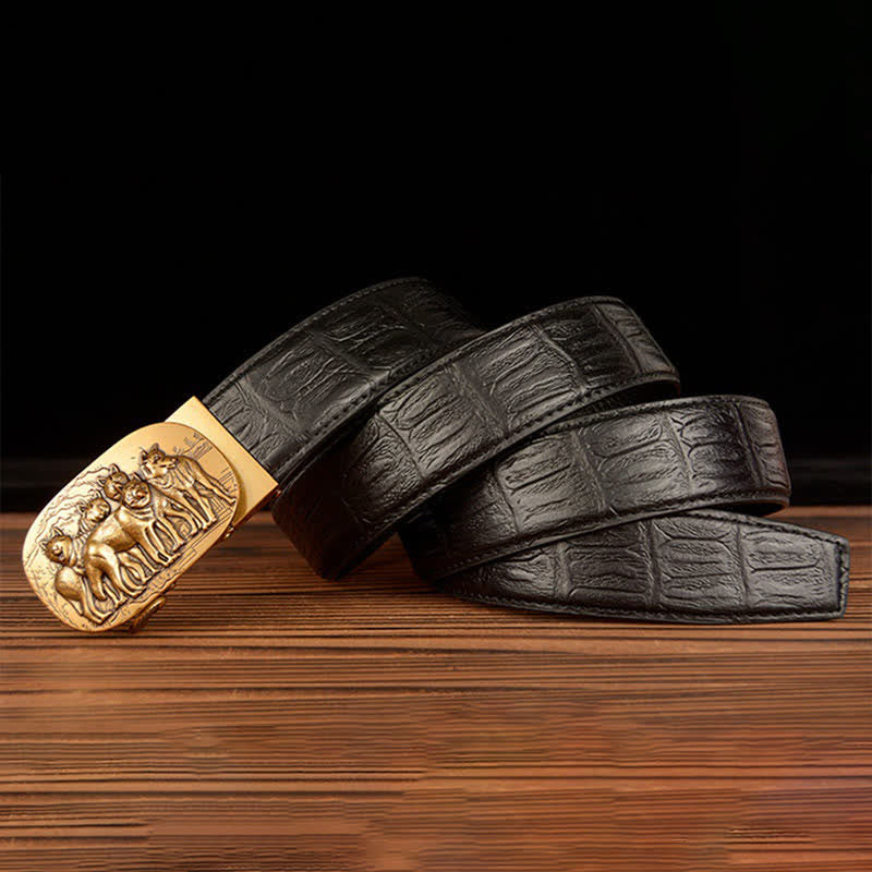Cintura in pelle con motivo coccodrillo Pack Of Wolves da uomo - image 1