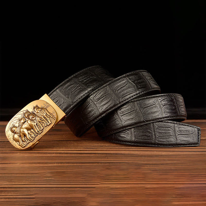 Cintura in pelle con motivo coccodrillo Pack Of Wolves da uomo - image 1