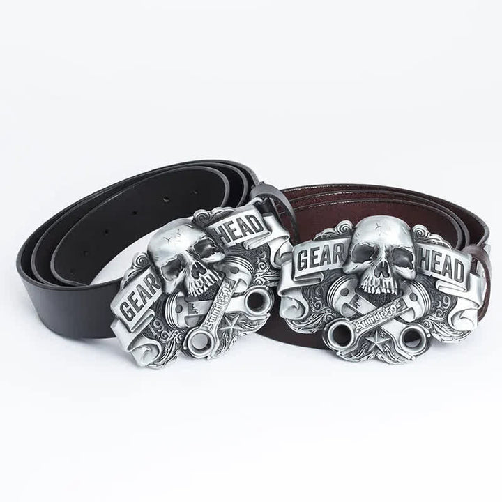 Cintura in pelle punk con testa di teschio elegante da uomo - image 0