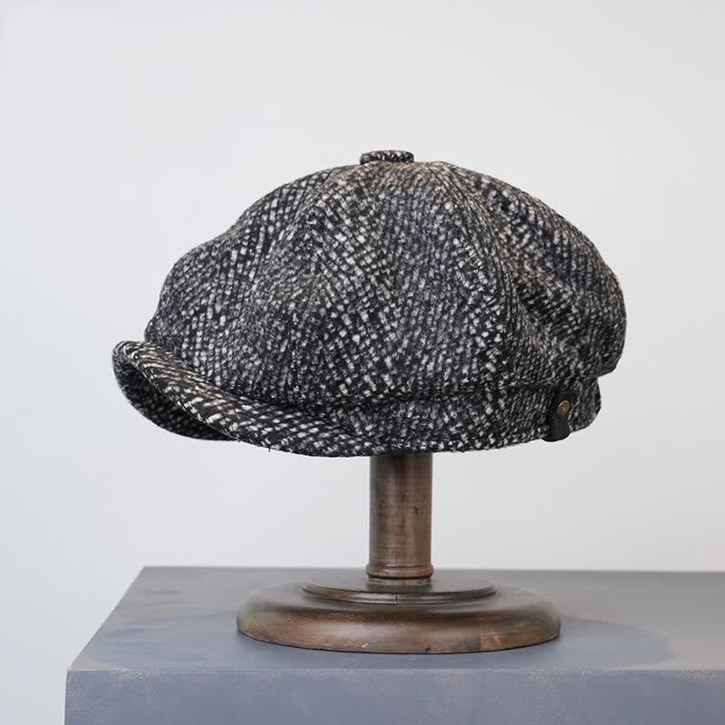 Berretto ottagonale da newsboy in tweed maculato nero - image 5