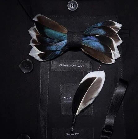 Papillon con piume grazioso blu scuro e marrone per bambini con spilla da bavero - Adulto - image 2