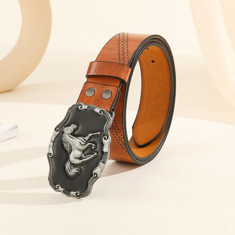 Cintura da uomo in pelle con fibbia classica in argento a forma di cavallo da corsa - Cioccolato - 42 - image 5