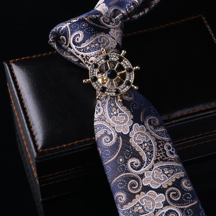 Cravatta con fibbia a spillo stile retrò da uomo - Elmo e Paisley blu navy - image 8