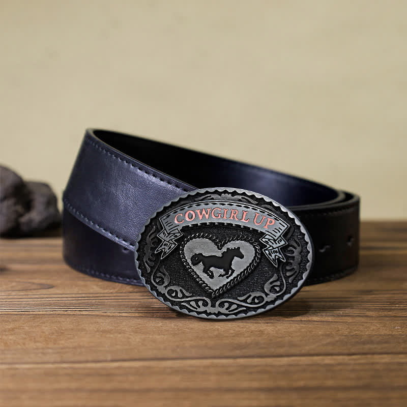 Cintura in pelle con fibbia Cowgirl Up in argento fai da te da donna - Cowgirl in posizione supina - Cintura PU nera (40) - image 3