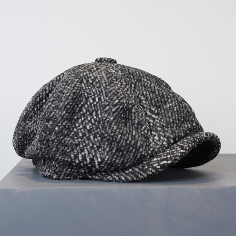 Berretto ottagonale da newsboy in tweed maculato nero - image 4