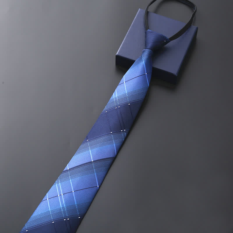Cravatta da sposa con cerniera ufficiale da uomo - Plaid blu navy - image 2