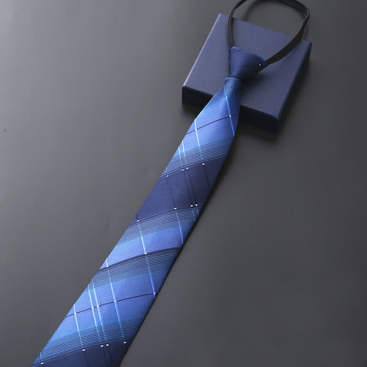 Cravatta da sposa con cerniera ufficiale da uomo - Plaid blu navy - image 2