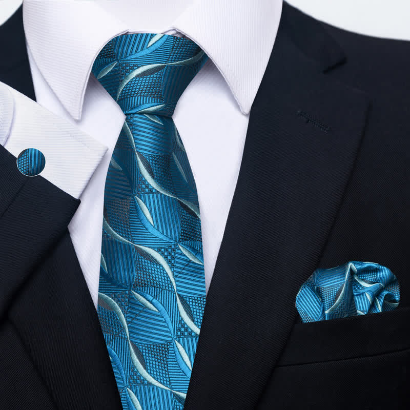 Set di 3 cravatte da uomo con onde color verde acqua e azzurro - Verde acqua e azzurro - image 0