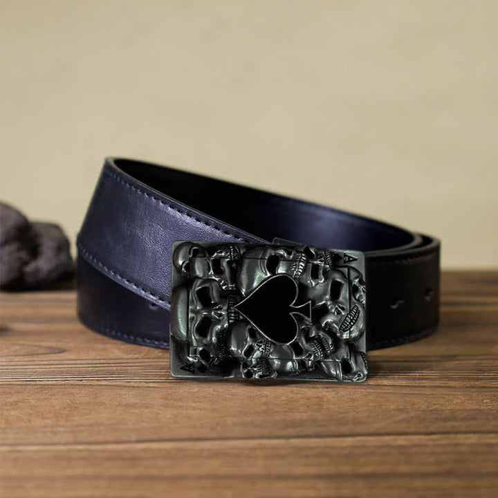 Cintura in pelle con fibbia a forma di asso di picche e teschio fai da te da uomo - Asso di picche - Cintura PU nera (40) - image 3