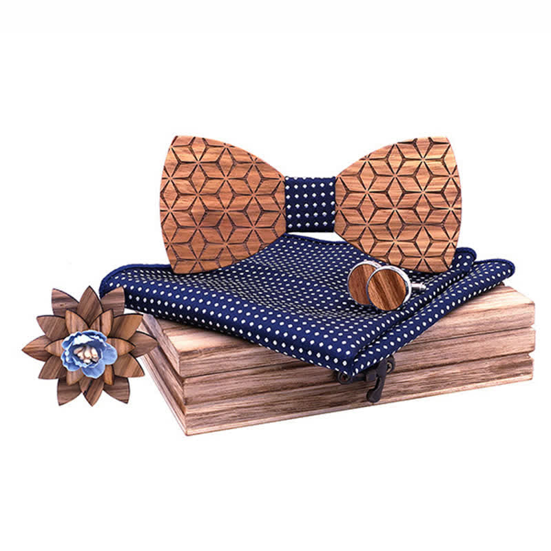Set di 4 papillon in legno con intaglio geometrico da uomo - Pois neri - image 7