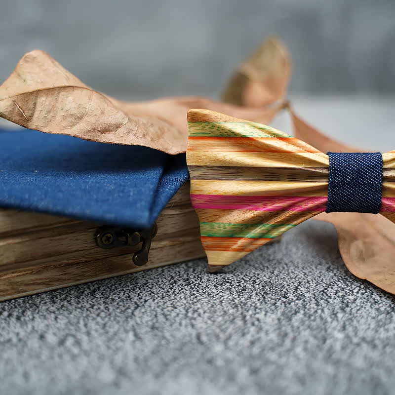 Set di 2 papillon in legno con effetto arricciato arcobaleno da uomo - image 2