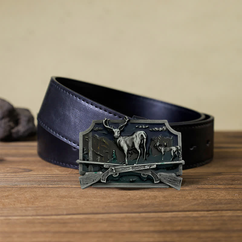 Cintura in pelle fai da te da uomo con fibbia da cacciatore di fucili da caccia - Argento antico - Cintura PU nera (40) - image 6