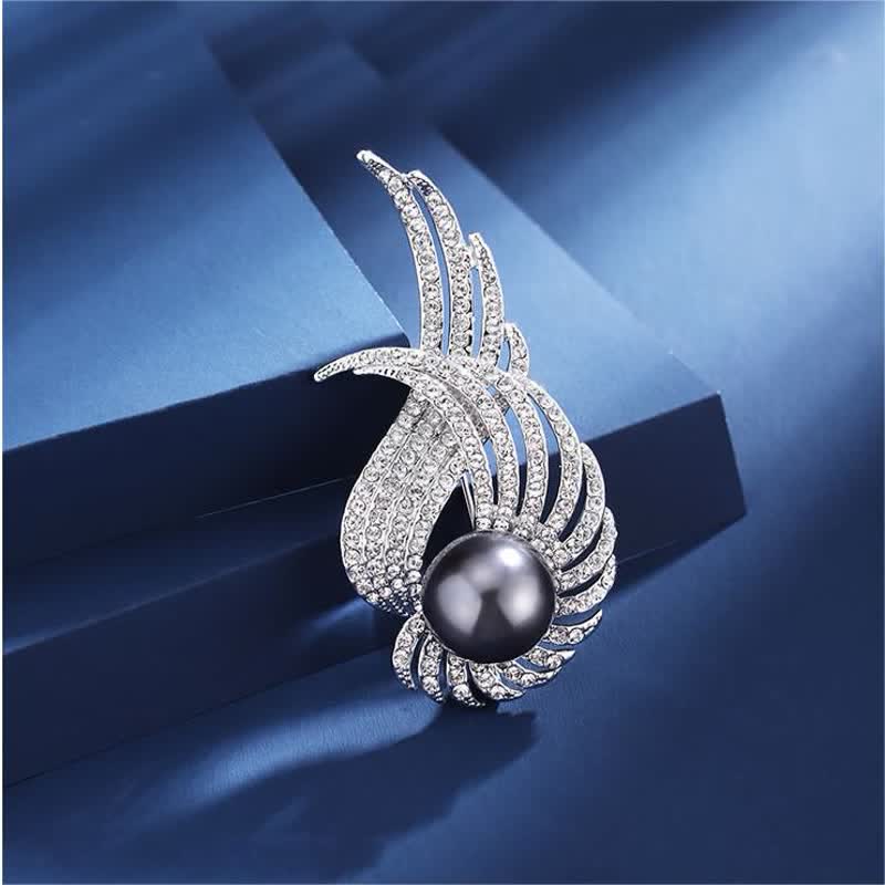 Spilla da donna con perle e piume a forma di ali d'angelo - Nero - image 4