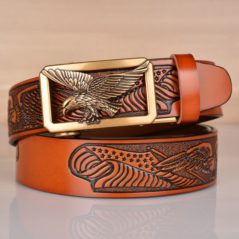 Cintura in pelle goffrata con fibbia Hollow Eagle da uomo - Oro e marrone - 46 - image 2
