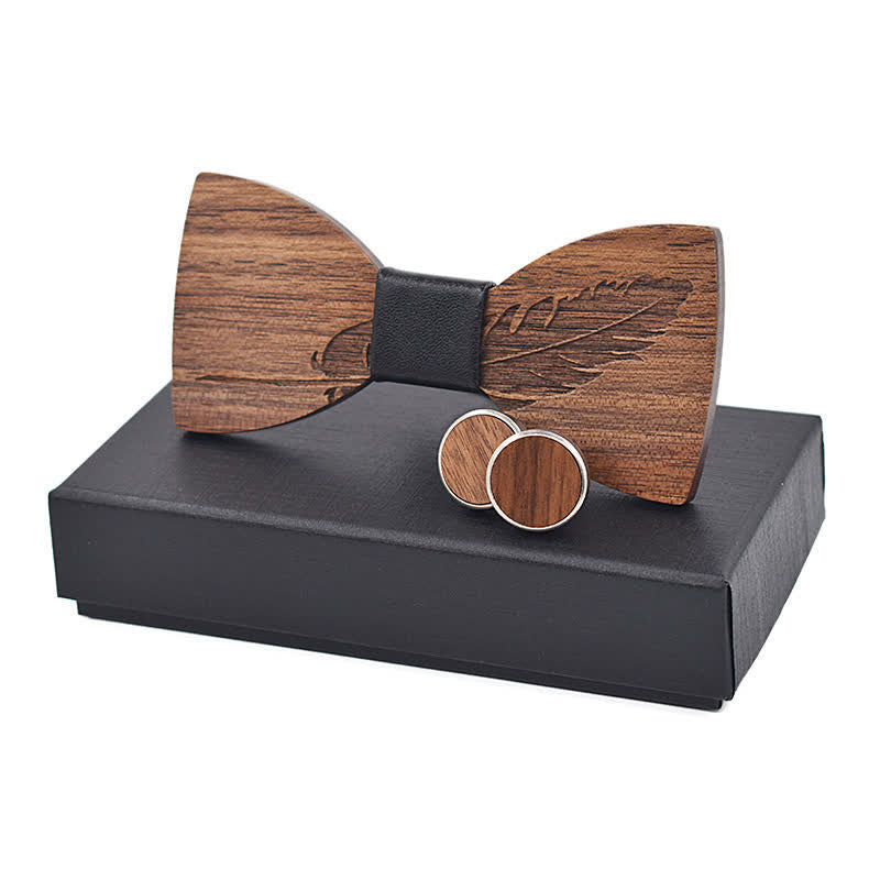 Set di 2 papillon in legno con incisione di piume da uomo - image 1