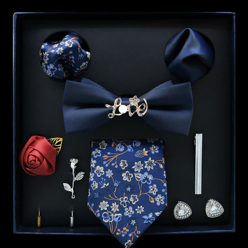 8 pezzi blu navy floreale casual cravatta papillon scatola regalo - Blu navy - image 0