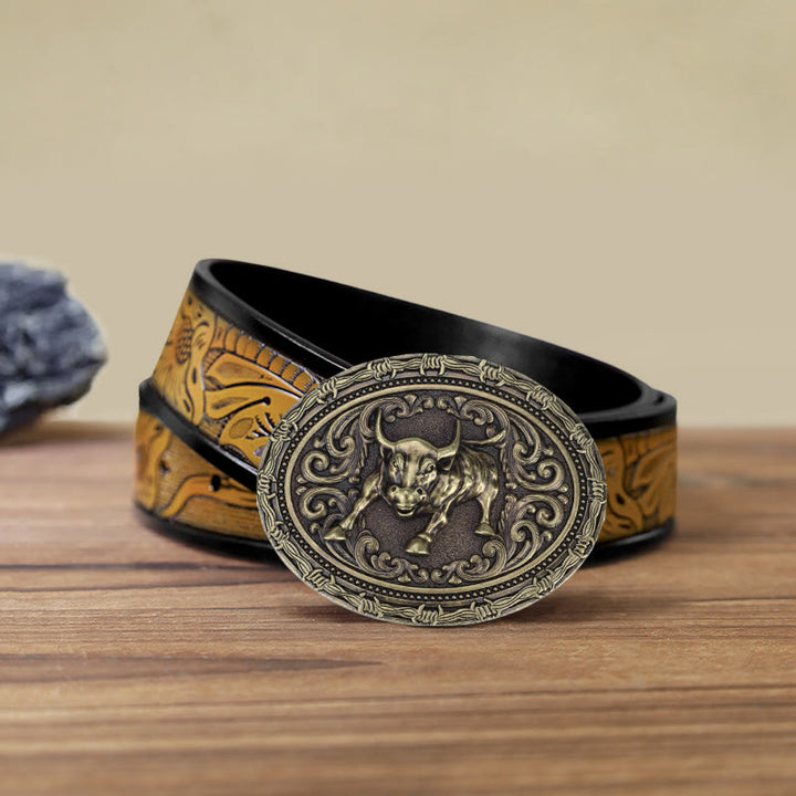 Cintura in pelle con fibbia da torero da cowboy fai da te da uomo - Cavallo - Cintura marrone sabbia (40) - image 13