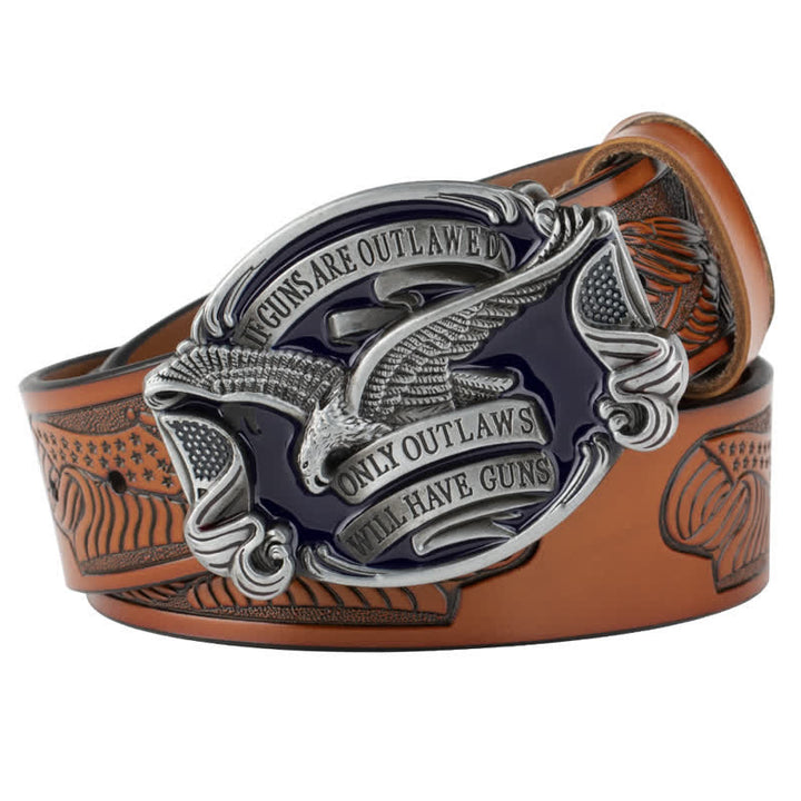 Cintura in pelle con bandiera americana Soaring Eagle da uomo - Arancione / Grigio - 46 - image 10