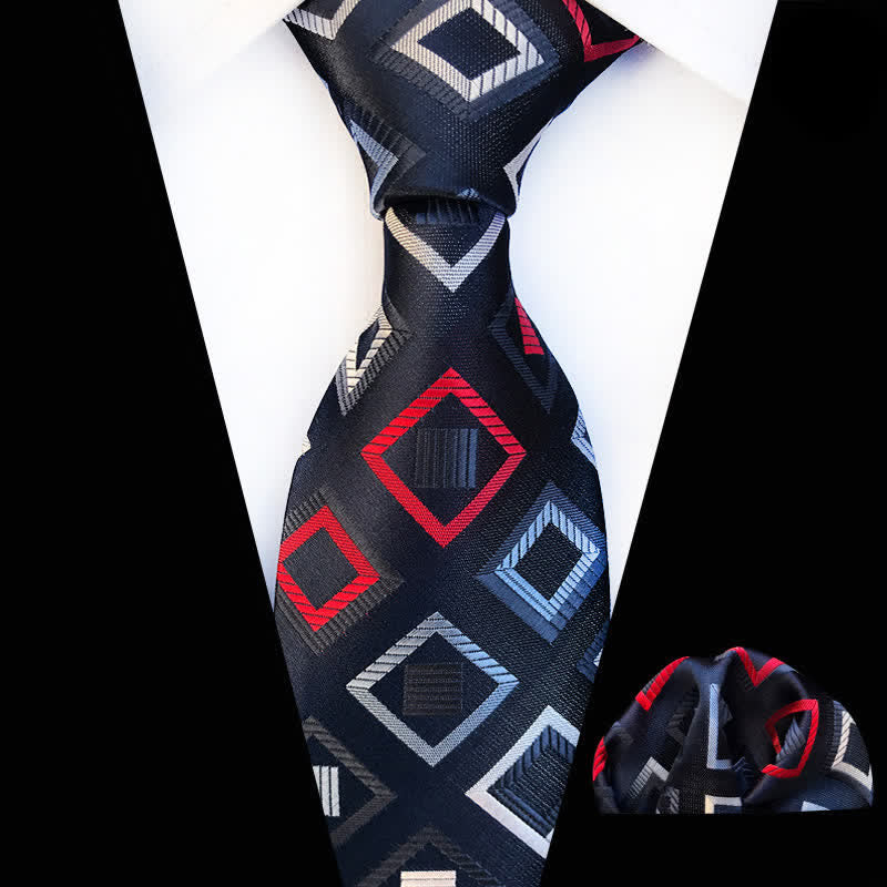 Set di 2 cravatte geometriche cubiche nere e rosse da uomo - Nero e rosso - image 0