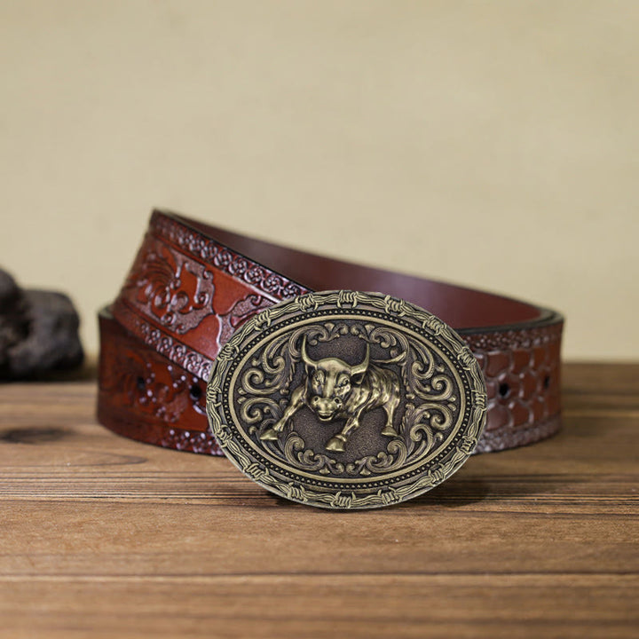 Cintura in pelle con fibbia da torero da cowboy fai da te da uomo - Cavallo - Cintura marrone intagliata (40) - image 11