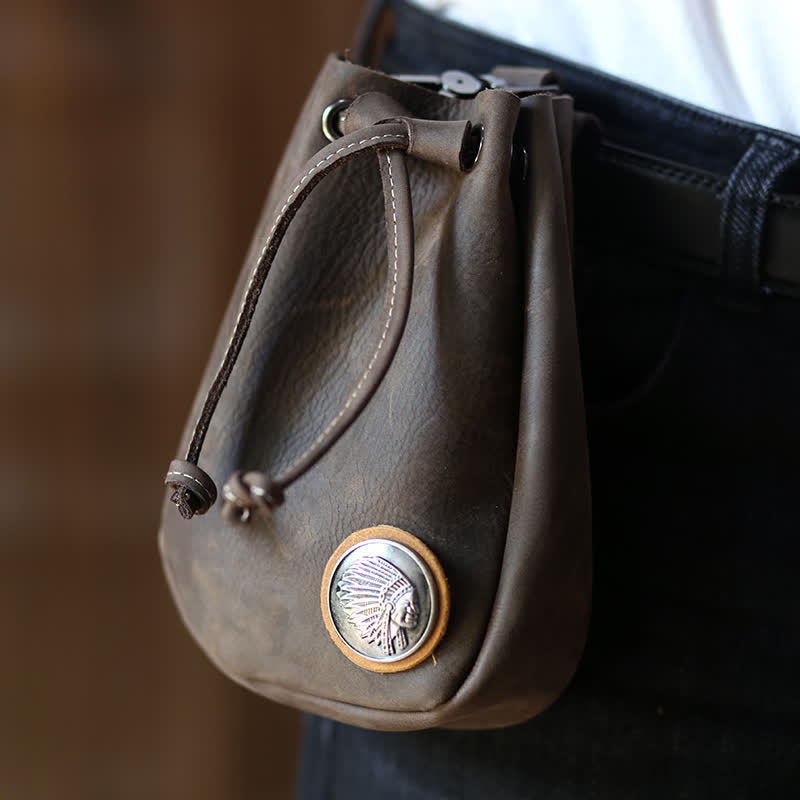 Portafoglio piccolo con coulisse e cintura in pelle - Marrone scuro - image 13