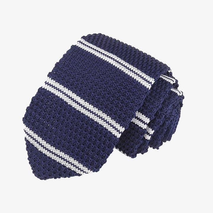 Cravatta da uomo in maglia a righe orizzontali - Blu e bianco - image 3