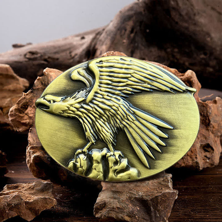 Cintura in pelle con fibbia aquila su pietra fai da te da uomo - Oro - Senza cintura - image 0